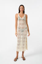 womens cream cotton crochet maxi dress front view