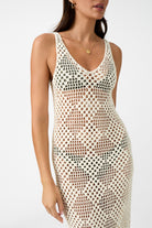 womens cream cotton crochet maxi dress close up view