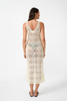 womens cream cotton crochet maxi dress back view
