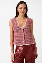womens rose cotton crochet pink vest front view