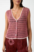 womens rose cotton crochet pink vest close up view