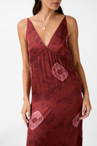 Womens ruby tie dye viscose Maxi dress close up view