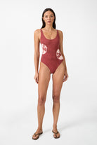 womens ruby cotton spandex tie dye bodysuit front view