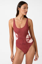 womens ruby cotton spandex tie dye bodysuit front view