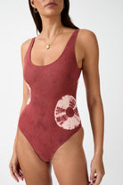womens ruby cotton spandex tie dye bodysuit close up view