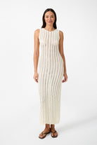 womens cream cotton maxi dress front view