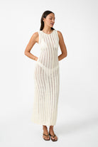 womens cream cotton maxi dress side view