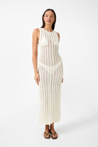 womens cream cotton maxi dress front view