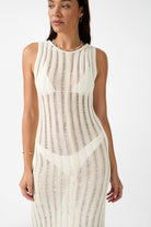 womens cream cotton maxi dress close up view