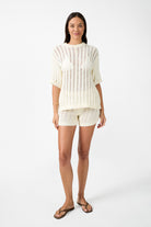 womens cotton cream knit short front view