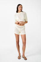 womens cotton cream knit short front view