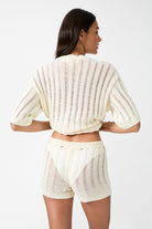 womens cotton cream knit short back view