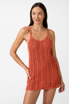 womens terracotta cotton crochet mini dress front view