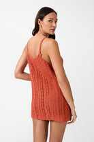 womens terracotta cotton crochet mini dress back view