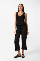 womens black cotton crochet tank top front view