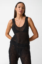 womens black cotton crochet tank top front view