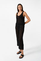 womens black cotton crochet tank top front view