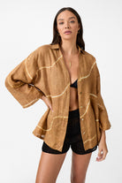 womens black cotton crochet short front view