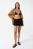 womens black cotton crochet short front view