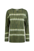 womens olive cotton tie dye long sleeve top front view