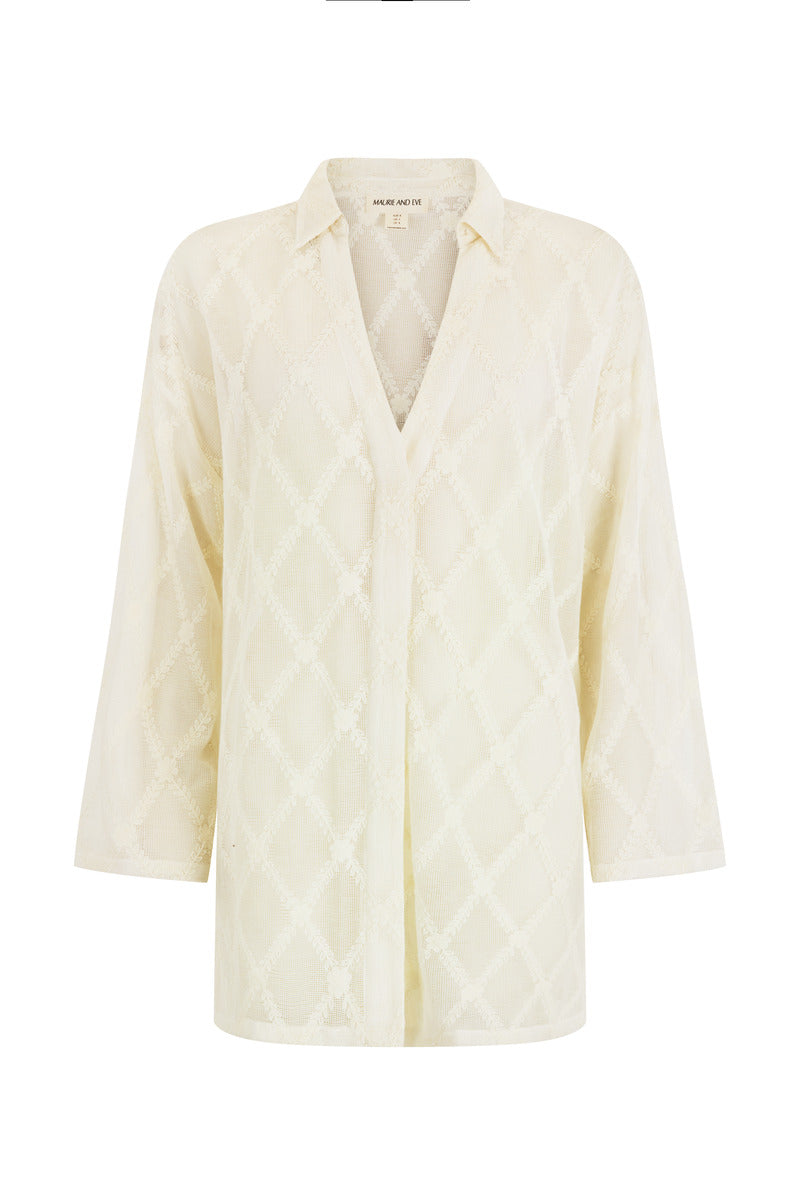 womens cotton natural lace shirt front view