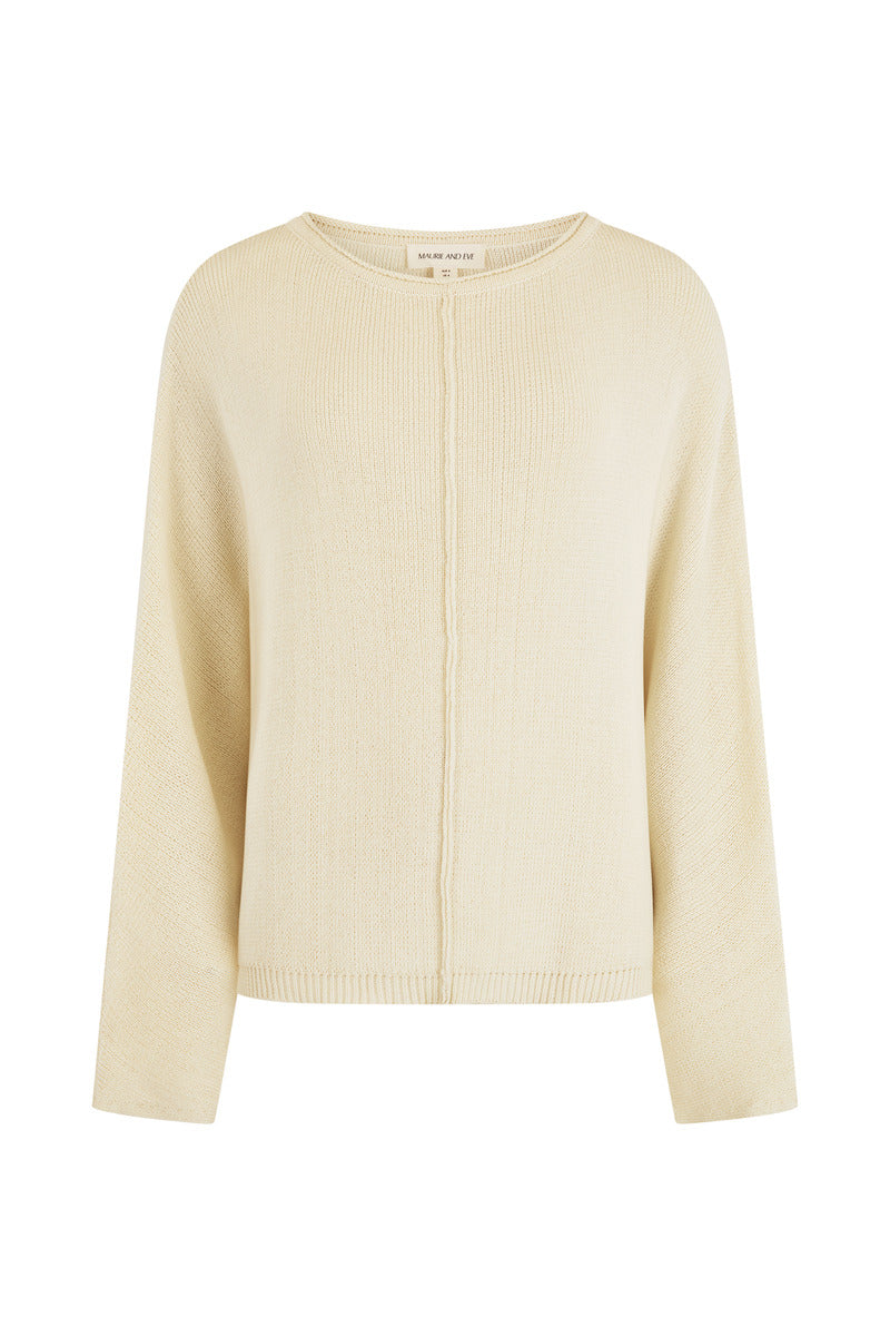 womens cotton cream long sleeve top front view