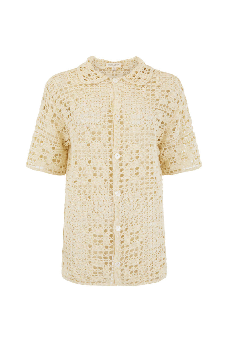 womens cream cotton crochet shirt front view