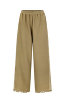 womens taupe cotton waffle pant with side stripe 