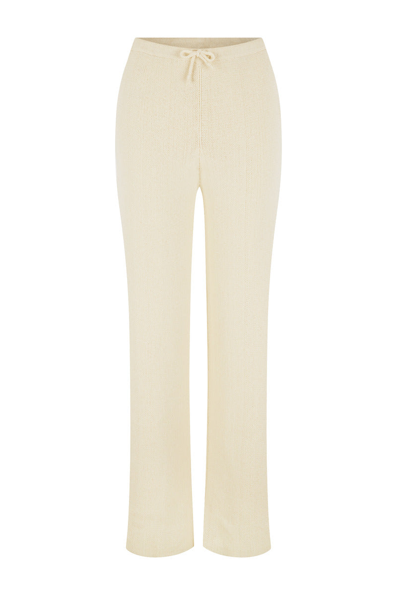 womens cotton cream knit pant front view