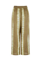 womens taupe cotton tie dye pants front view