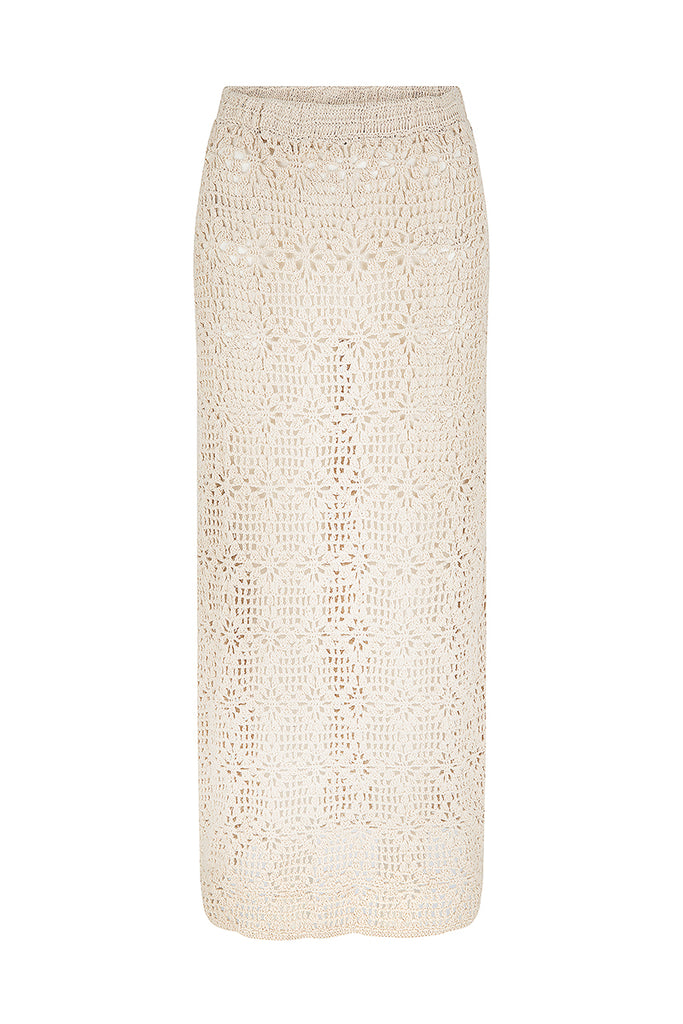 women's beige crochet skirt front view 