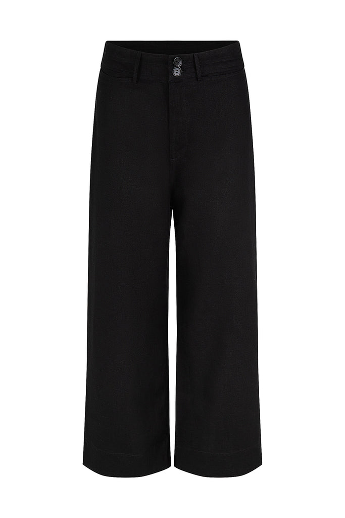 womens fixed waist pant midi length black front view