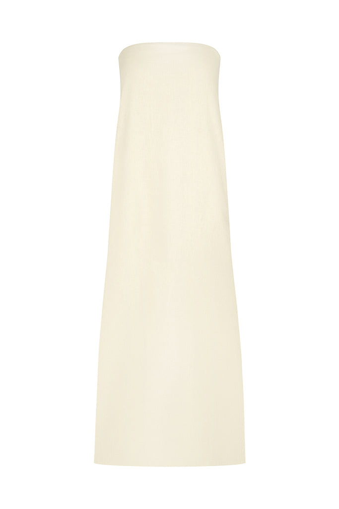 womens classic strapless maxi dress front view cream