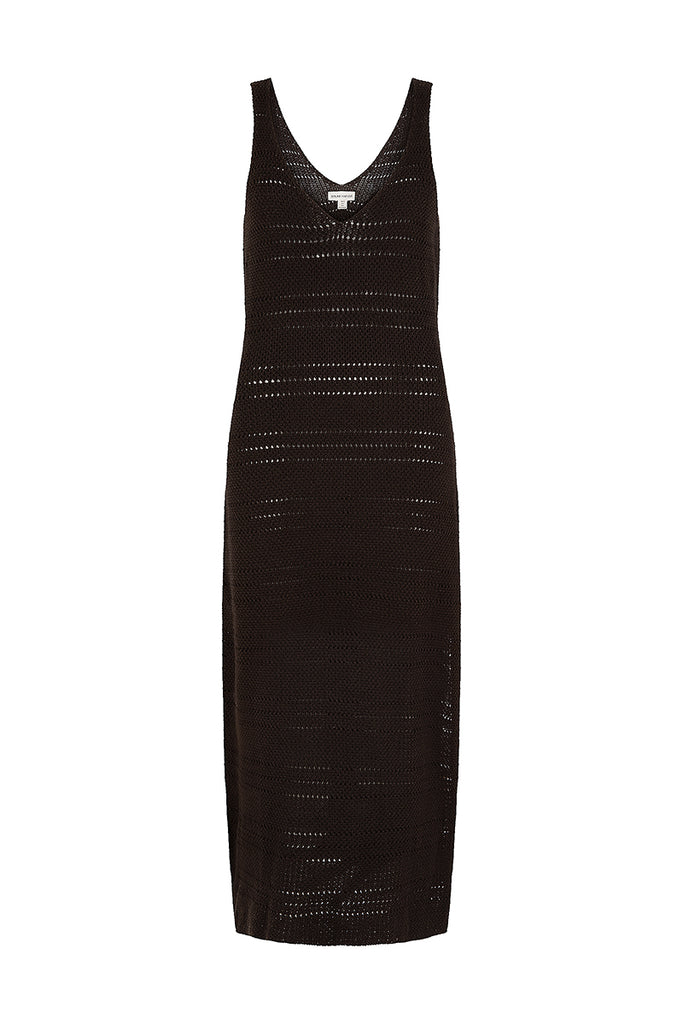thin knit maxi dress dark chocolate front view 
