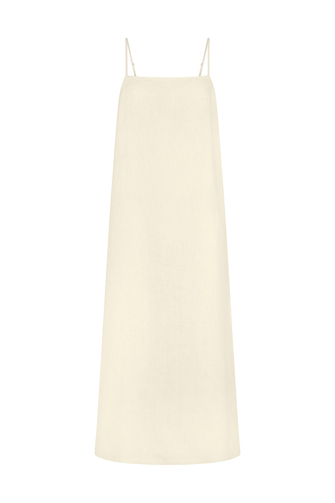 womens high neck linen lemon maxi dress front view 