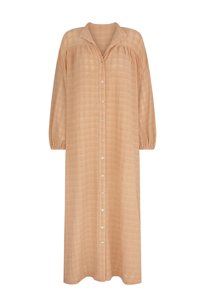 womens marigold button up maxi dress front view 