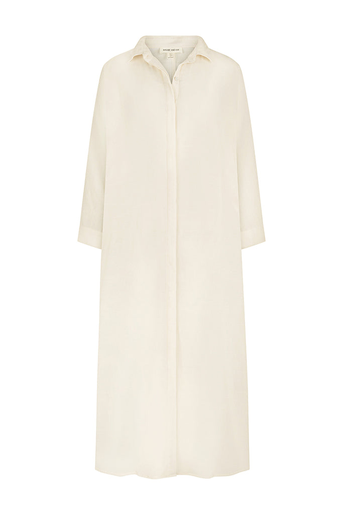 womens cotton maxi dress cream hue front view 