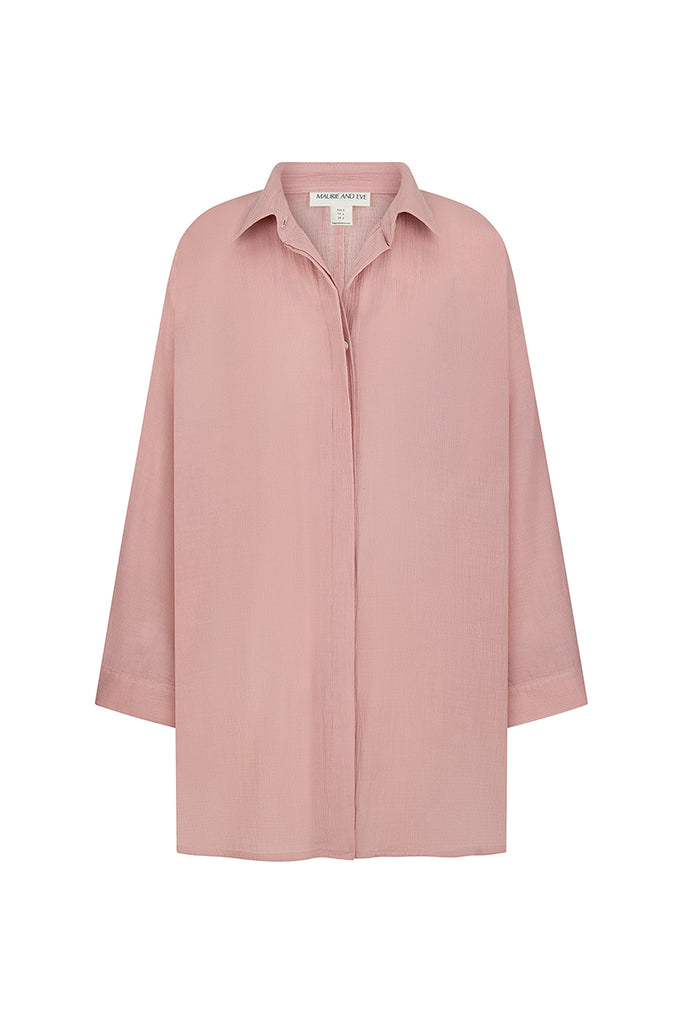 women button up shirt dress pink hue 