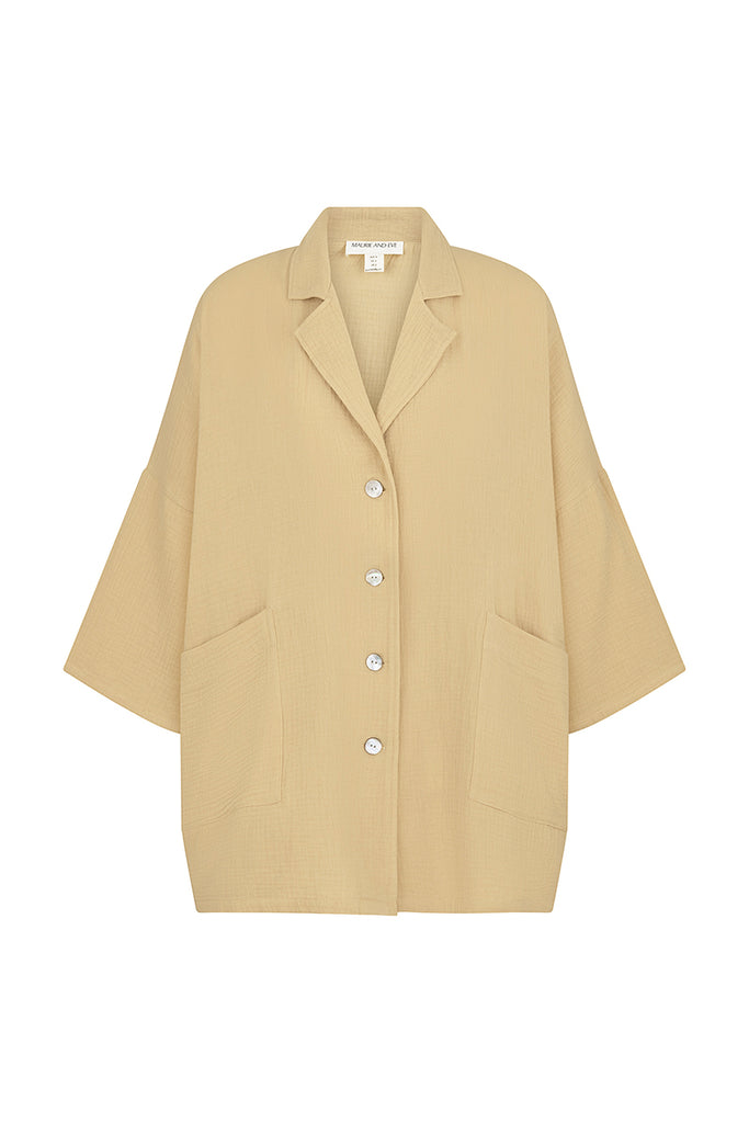 womens collared shirt sand hue front view 
