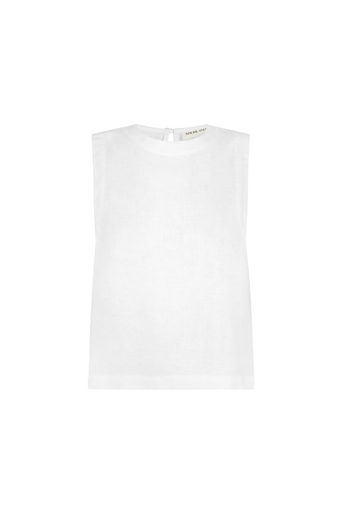 white high neck linen top front view 