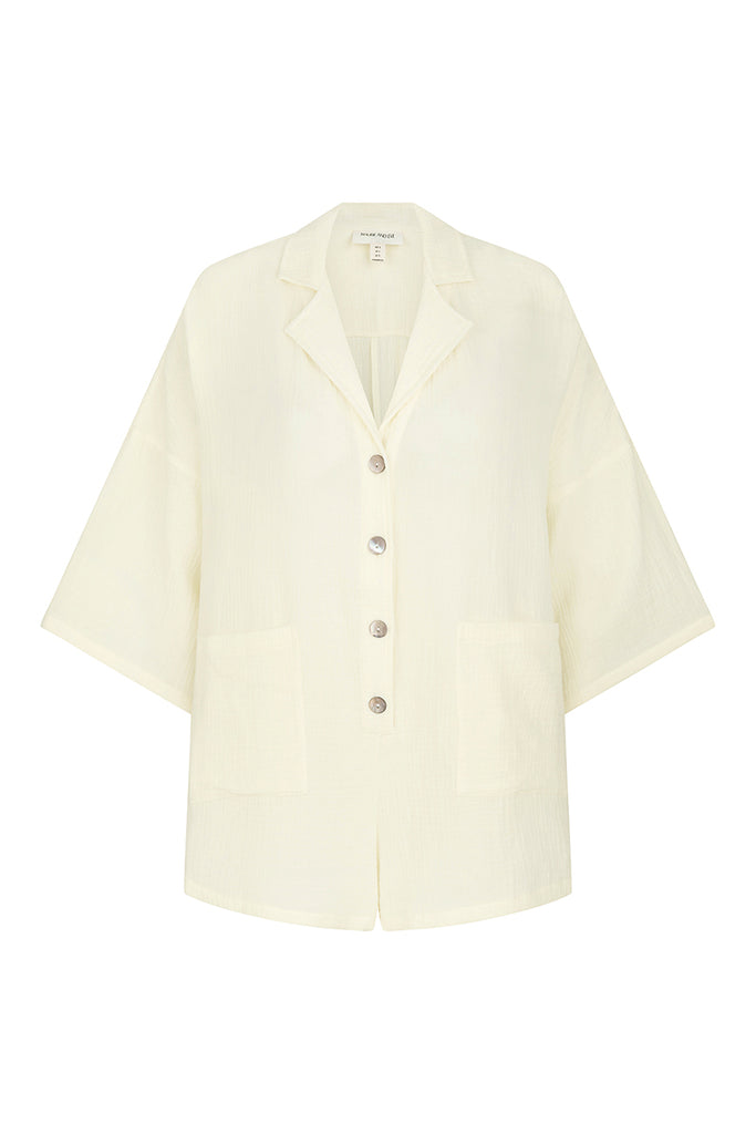 women's cotton lemon jumpsuit with buttons front view