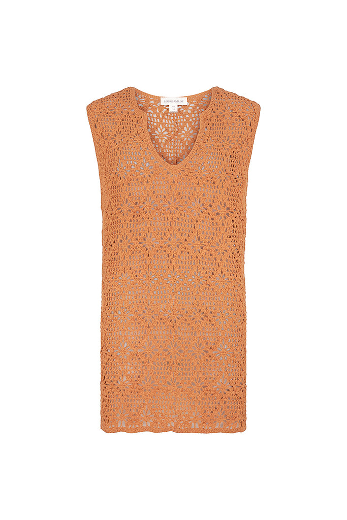 women's rust crochet mini dress front view
