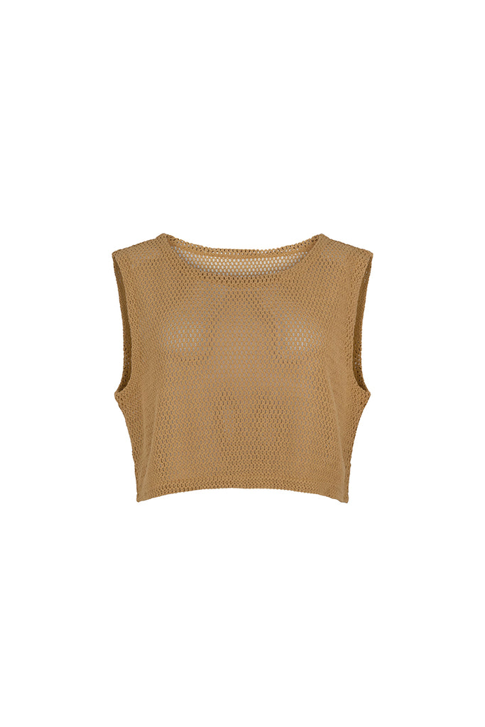 womens cotton netting tank top caramel 