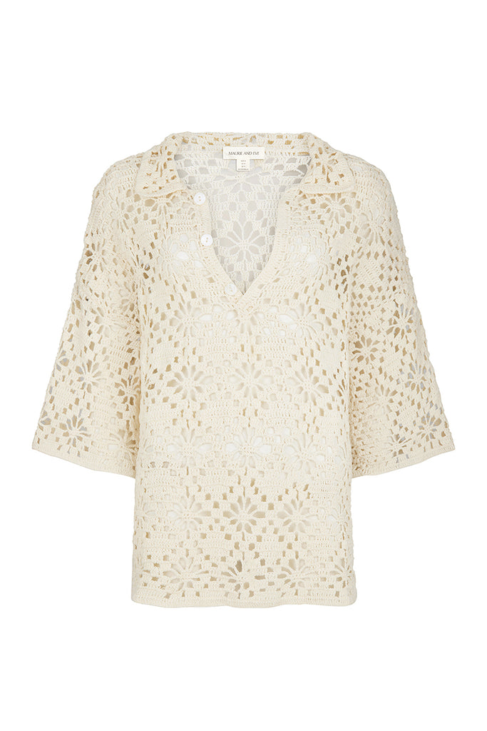 womens cream cotton crochet shirt front view