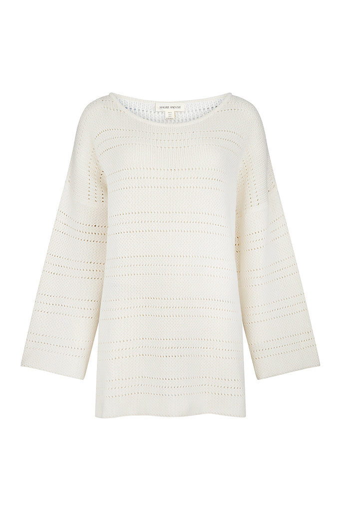 womens cream cotton knit mini dress long sleeve front view