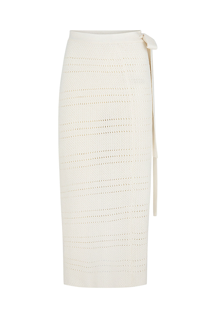womens cream cotton knit skirt rope side detail front view