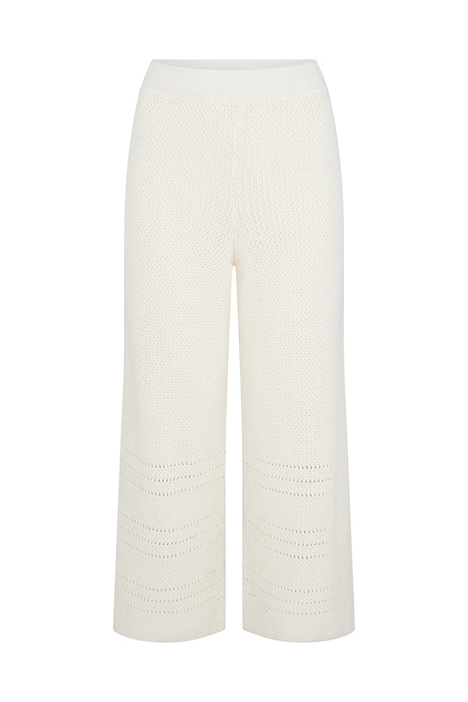 womens cream cotton knit pant knit feature front view