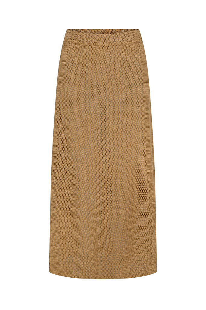 womens caramel cotton knit skirt front view