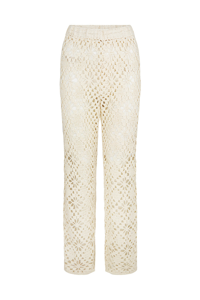 womens cream crochet pant front view 