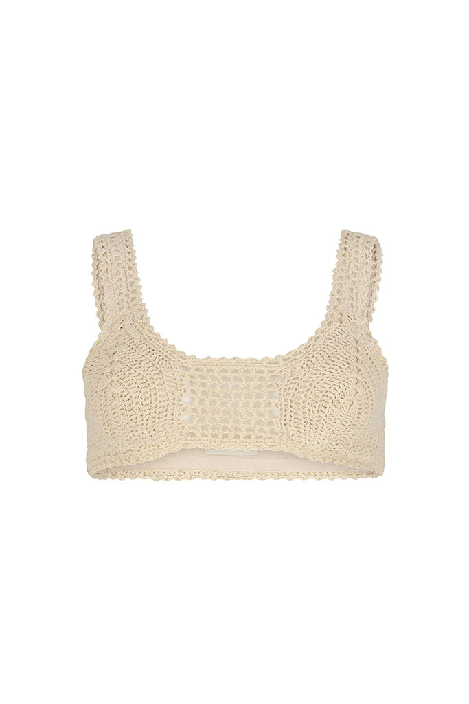 crochet beige bikini top front view  